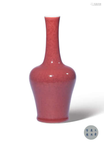 A RED-GLAZED BELL-SHAPED VASE,MARK AND PERIOD OF KANGXI