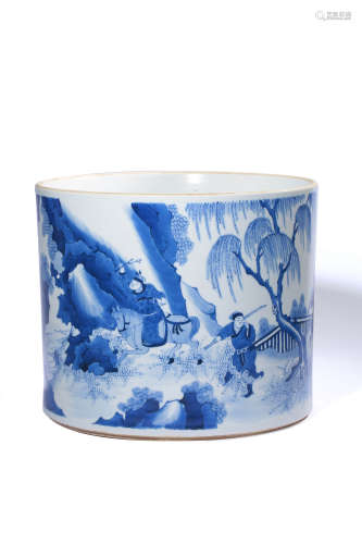 A BLUE AND WHITE‘FIGURE’BRUSHPOT,QING DYNASTY