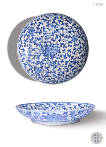 A BLUE AND WHITE ‘FLOWER’DISH,MARK AND PERIOD OF KANGXI