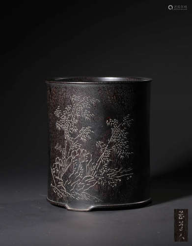 A ROSEWOOD BRUSHPOT,QING DYNASTY