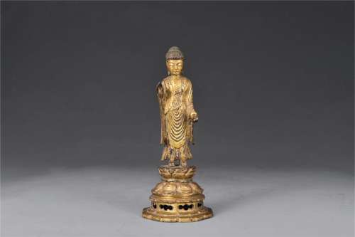 韓國 統一新羅 七~八世紀 銅鎏金菩薩立像
