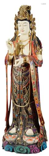 A WOOD FIGURE OF GUANYIN