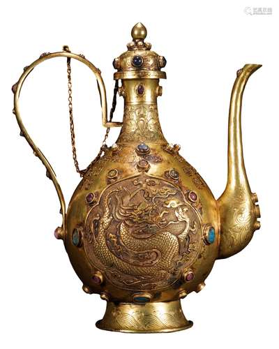 A GILT COPPER DRAGON EWER