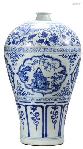 A BLUE AND WHITE FIGURE MEIPING