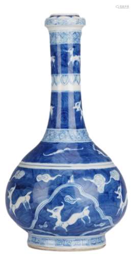 A BLUE AND WHITE BEAST VASE