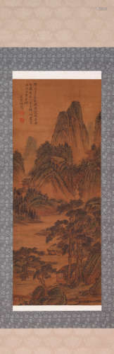 A CHINSE LANDSCAPE PAINTING ON PAPER, HANGING SCROLL, SHEN Z...