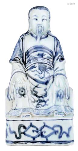 A BLUE AND WHITE TAOIST FIGURE