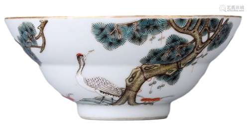 A FAMILLE ROSE PINE AND CRANE BOWL