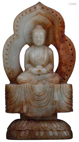 A HETIAN JADE FIGURE OF BUDDHA