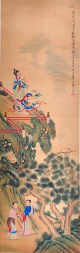 A CHINSE FIGURE PAINTING ON PAPER, HANGING SCROLL, GAI QI MA...