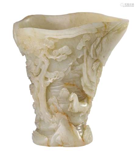 A JADE CARVED HORSE CUP