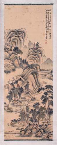 A CHINSE LANDSCAPE PAINTING ON PAPER, HANGING SCROLL, LIN SH...
