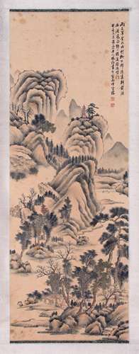 A CHINSE LANDSCAPE PAINTING ON PAPER, HANGING SCROLL, LIN SH...