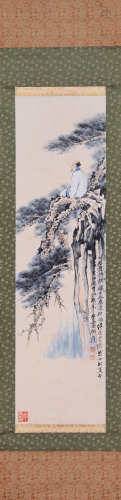 A CHINSE FIGURE PAINTING ON PAPER, HANGING SCROLL, ZHANG DAQ...