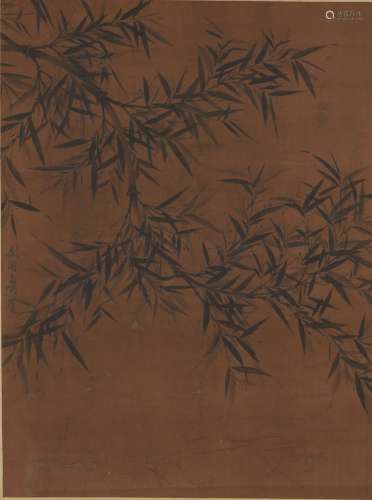 A CHINSE BAMBOO PAINTING, INK ON PAPER, HANGING SCROLL, WEN ...