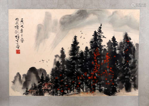 A CHINSE LANDSCAPE PAINTING ON PAPER, LI XIONGCAI MARK