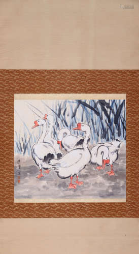 A CHINSE GOOSE PAINTING ON PAPER, HANGING SCROLL, XU BEIHONG...