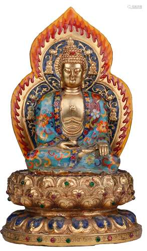 A CLOISONNé ENAMEL FIGURE OF BUDDHA