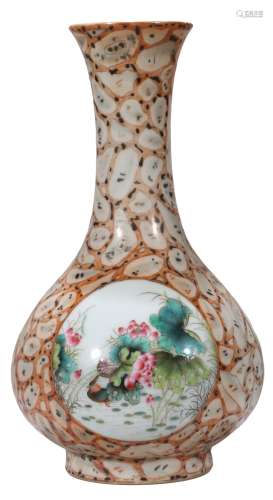 A FAUX-BOIS FLOWER AND BIRD LONG-NECKED VASE