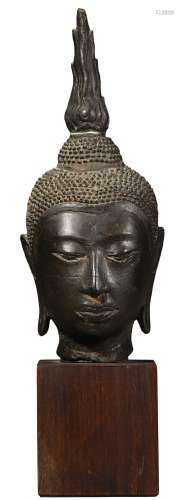 A COPPER ALLOY HEAD OF BUDDHA