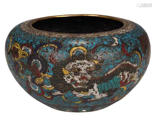 A CLOISONNé ENAMEL LION BOWL