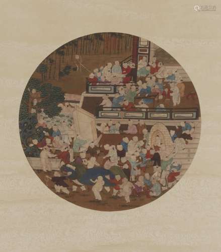A CHINESE CHILDREN PAINTING ON SILK, HANGING SCROLL, SU HANC...