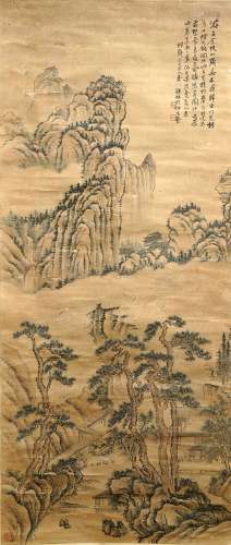 A CHINSE LANDSCAPE PAINTING ON PAPER, HANGING SCROLL, YUAN W...