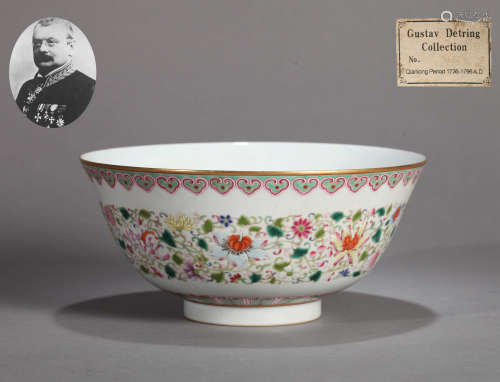 A LARGE FAMILLE ROSE WRAPPED FLOWERS BOWL