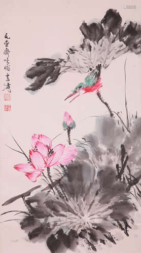 A CHINESE FLOWER AND BIRD ON PAPER, MOUNTED, WANG XUETAO MAR...