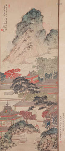 A CHINESE LANDSCAPE PAINTING ON PAPER, HANGING SCROLL, PU RU...