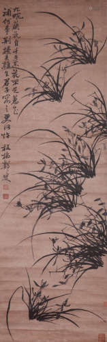 A CHINESE ORCHID PAINTING ON PAPER, HANGING SCROLL, ZHENG BA...