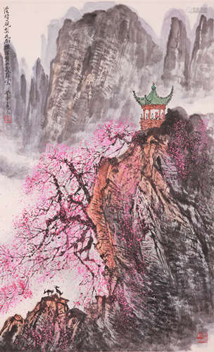 A CHINESE LANDSCAPE PAINTING ON PAPER, MOUNTED, ZHANG DENGTA...