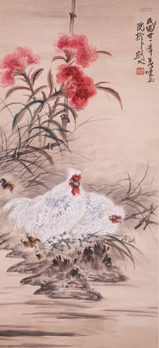 A CHINESE BIRD PAINTING ON PAPER, MOUNTED, GAO JIANFU MARK