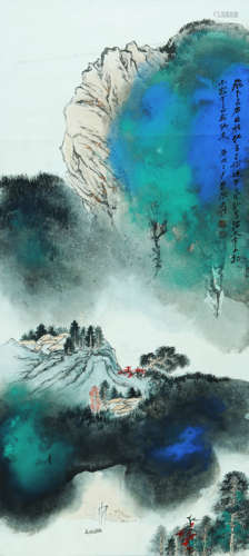 A CHINESE LANDSCAPE PAINTING ON PAPER, HANGING SCROLL, ZHANG...