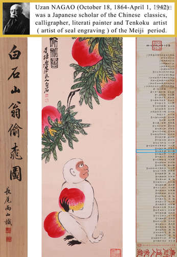 A CHINESE MONKEY AND PEACHES PAINTING, QI BAISHI MARK