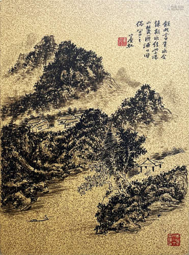 A CHINESE LANDSCAPE PAINTING ON PAPER, MOUNTED AND FRAMED, H...