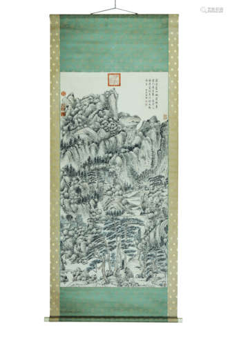 A CHINESE LANDSCAPE PAINTING ON PAPER, HANGING SCROLL, DONG ...