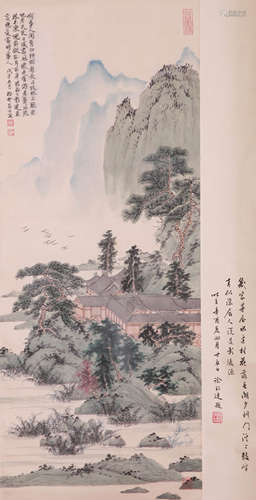 A CHINESE LANDSCAPE PAINTING ON PAPER, HANGING SCROLL, XIE Z...