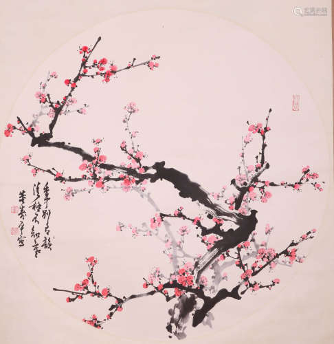 A CHINESE PLUM BLOSSOM PAINTING ON PAPER, HANGING SCROLL, DO...