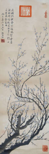 A CHINESE PLUM BLOSSOM PAINTING ON PAPER, HANGING SCROLL, SU...