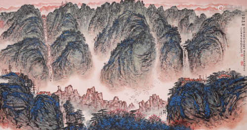 A CHINESE LANDSCAPE PAINTING ON PAPER, MOUNTED, HUANG YANGHU...