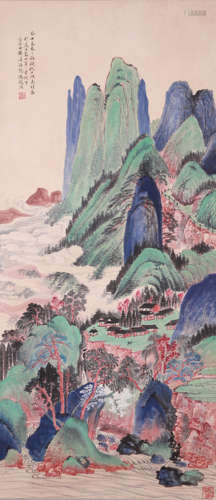 A CHINESE LANDSCAPE PAINTING ON PAPER, MOUNTED, FENG CHAORAN...