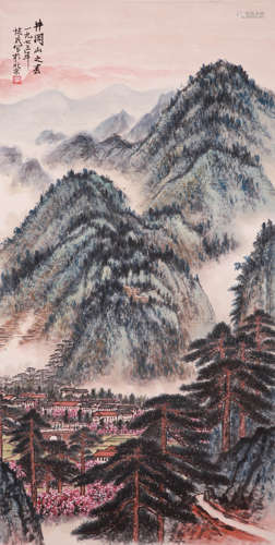 A CHINESE LANDSCAPE PAINTING ON PAPER, MOUNTED, ZHOU HUAIMIN...