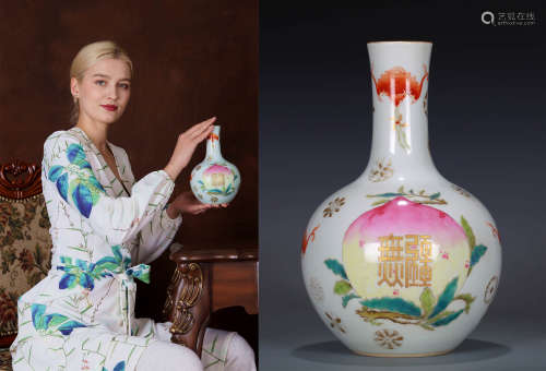 A FAMILLE ROSE BIRTHDAY VASE, TIANQIUPING