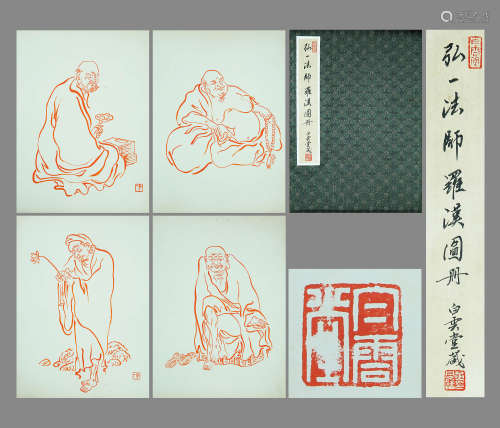 A CHINESE BODHIDHARMA PAINTING ON PAPER, ALBUM, HONG YI MARK