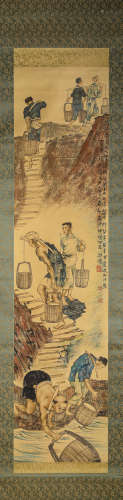 FIGURES, INK AND COLOR ON PAPER, HANGING SCROLL, XU BEIHONG