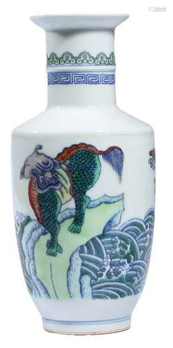 A DOUCAI DRAGON FIGURE VASE