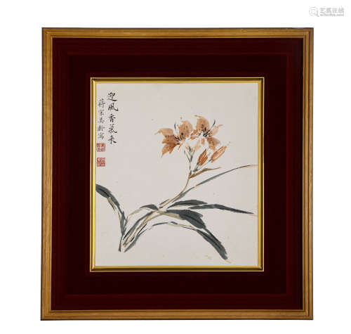 FLOWER, INK AND COLOR ON PAPER, MOUNTED, SONG MEILIN