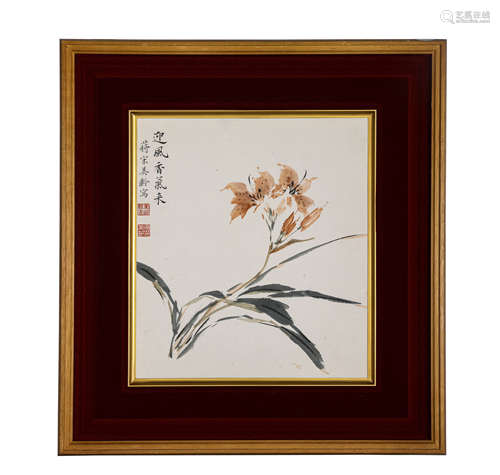 FLOWER, INK AND COLOR ON PAPER, MOUNTED, SONG MEILIN