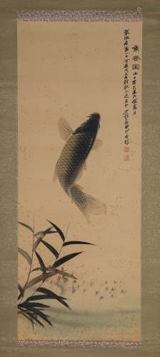 FISH, INK AND COLOR ON SILK, HANGING SCROLL, ZHANG DAQIAN